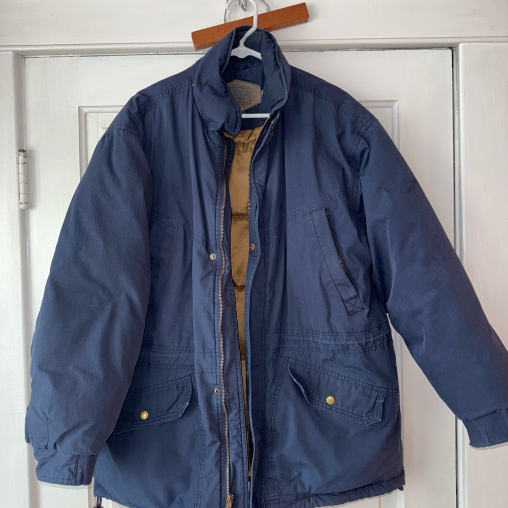 Woolrich Navy Field Coat with Tan Interior Goose and Fowl down